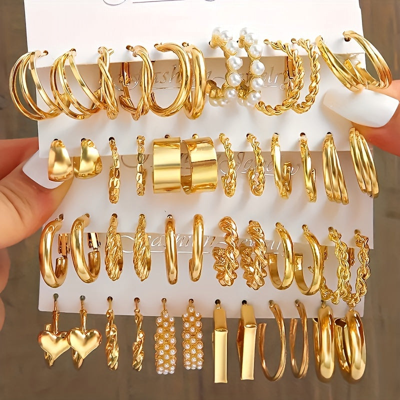 A Set Of 48 Simple And Elegant Golden Geometric Earrings