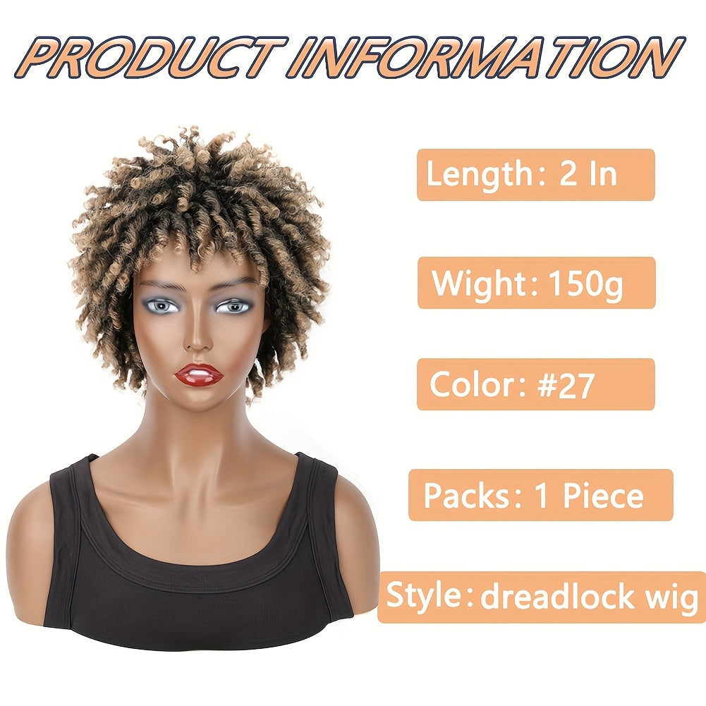 Short Afro Curly Dreadlock Wig - Voluminous Twist Braids Style, High-Temperature Synthetic Fiber, for Black Women & Men, Rose Net Cap, Natural Look with Curly Ends, Hair Wig | Dreadlock Twist Wig | Hightemperature Wig