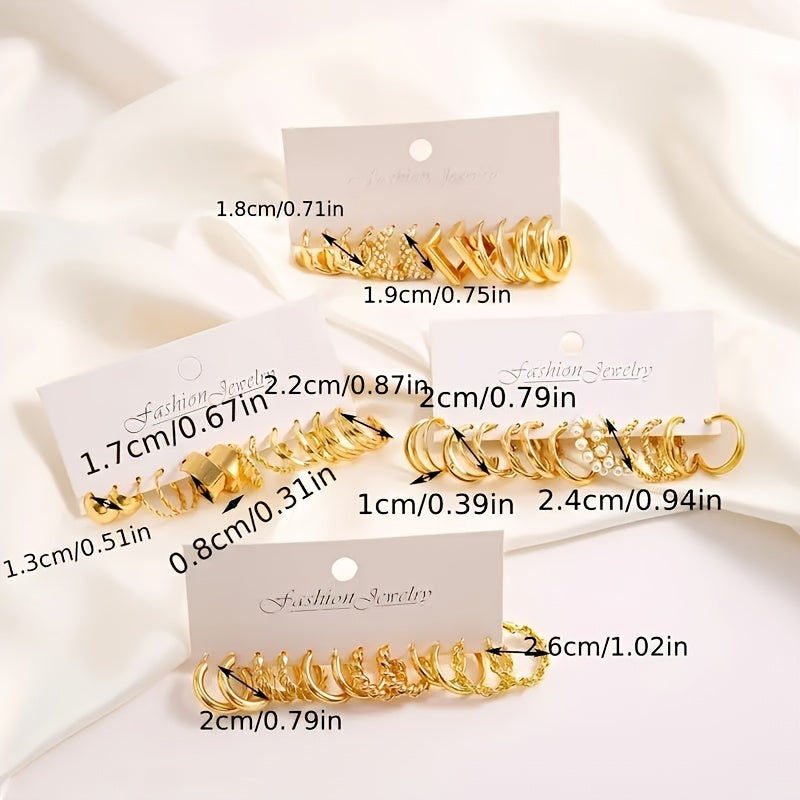 A Set Of 48 Simple And Elegant Golden Geometric Earrings