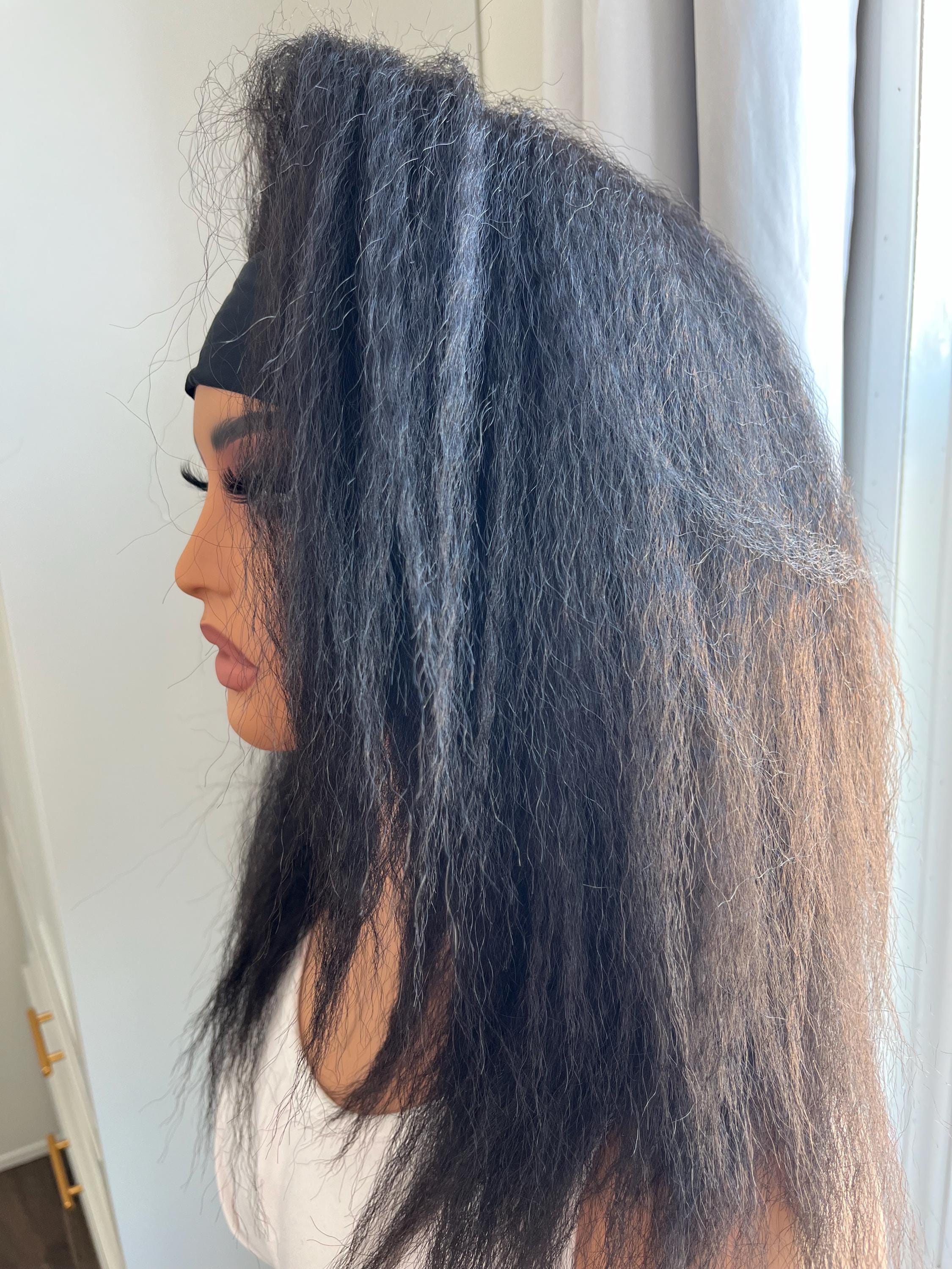 Headband yaki straight kinky Afro wig | Premium Synthetic fibers| color 1b natural black