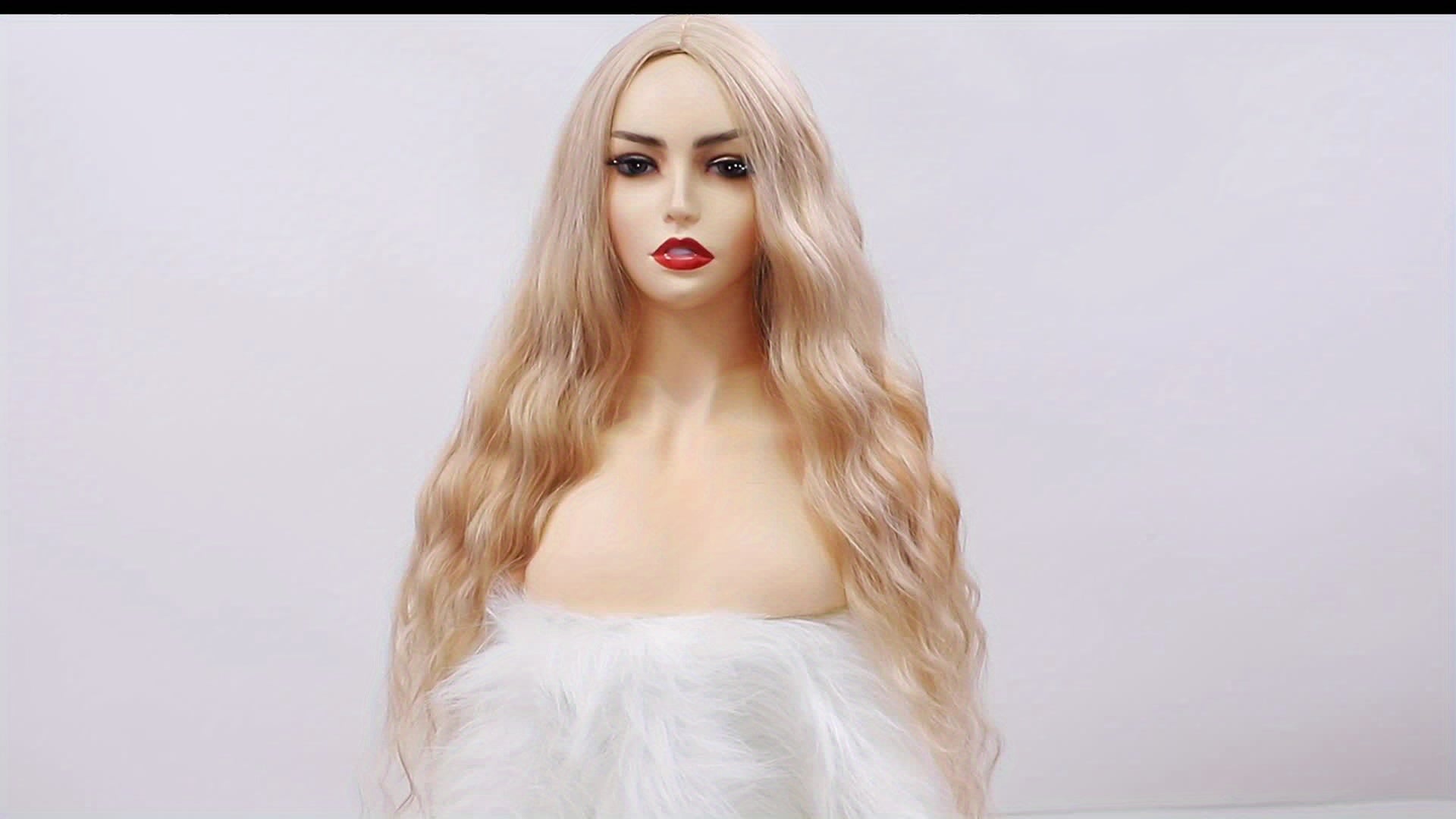 28 Inch Natural Wavy Blonde Wig Middle Part