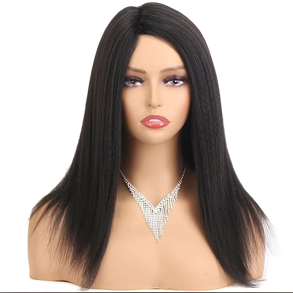 Black Straight Hair Wig Side Part Synhtetic Yaki Straight Hair Wig For Women