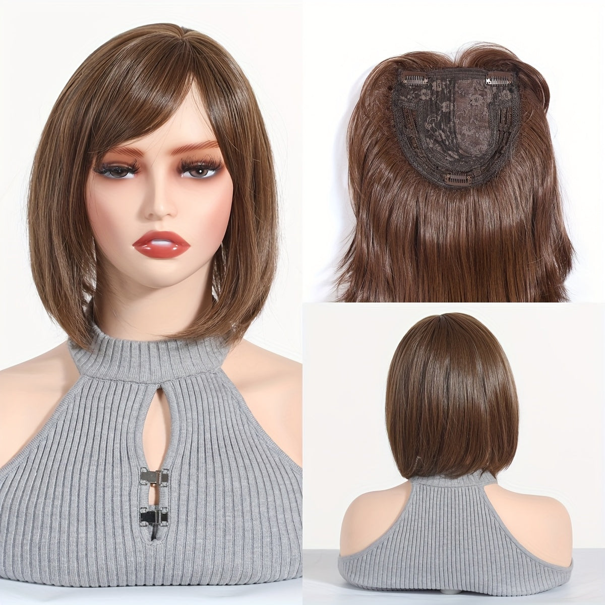 Elegant Women's Short Straight Hair Topper - Natural Look, Breathable Net Cap