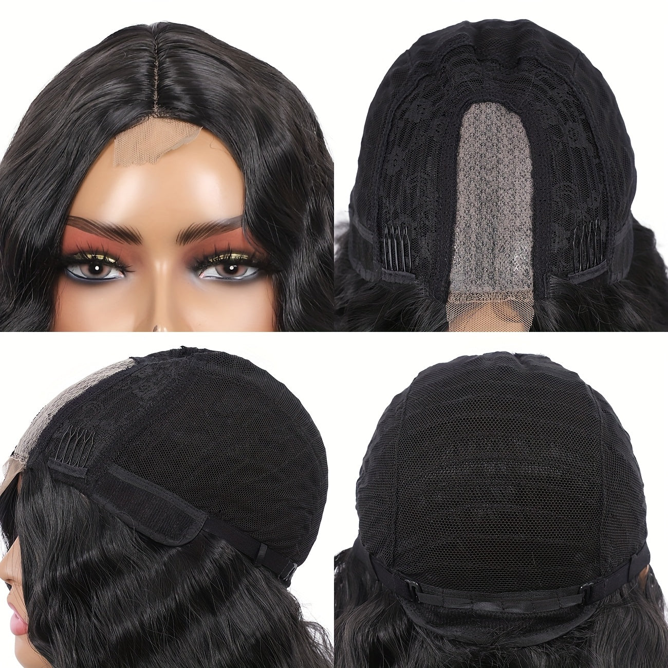 28" Long Water Wave Wig with Milk Grey & Natural Black Ombre - High-Density Synthetic Hair, Lace Front Design