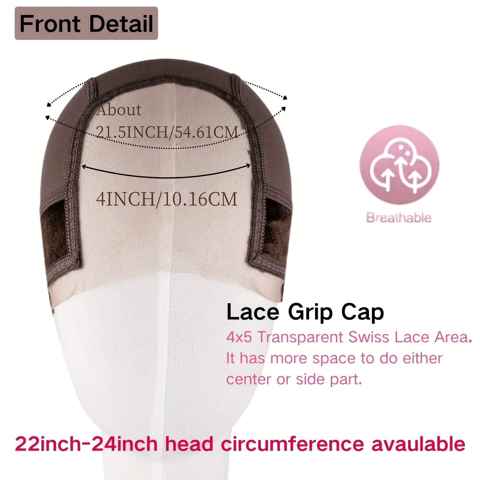 Women'S Adjustable Non-Slip Lace Wig Cap with Ear Notches, Comfortable GripFleece Technology, Transparent 4x5 Headband for Silicone Wig Fixation