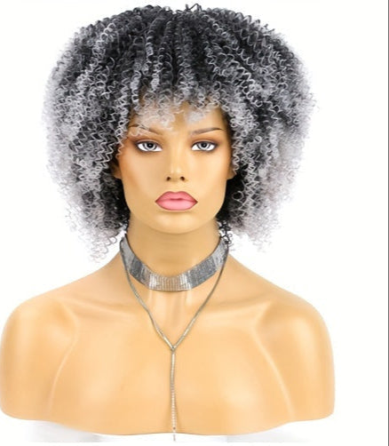 Short Curly Wig For Women 6 Inch Kinky Curly Wigs With Bangs