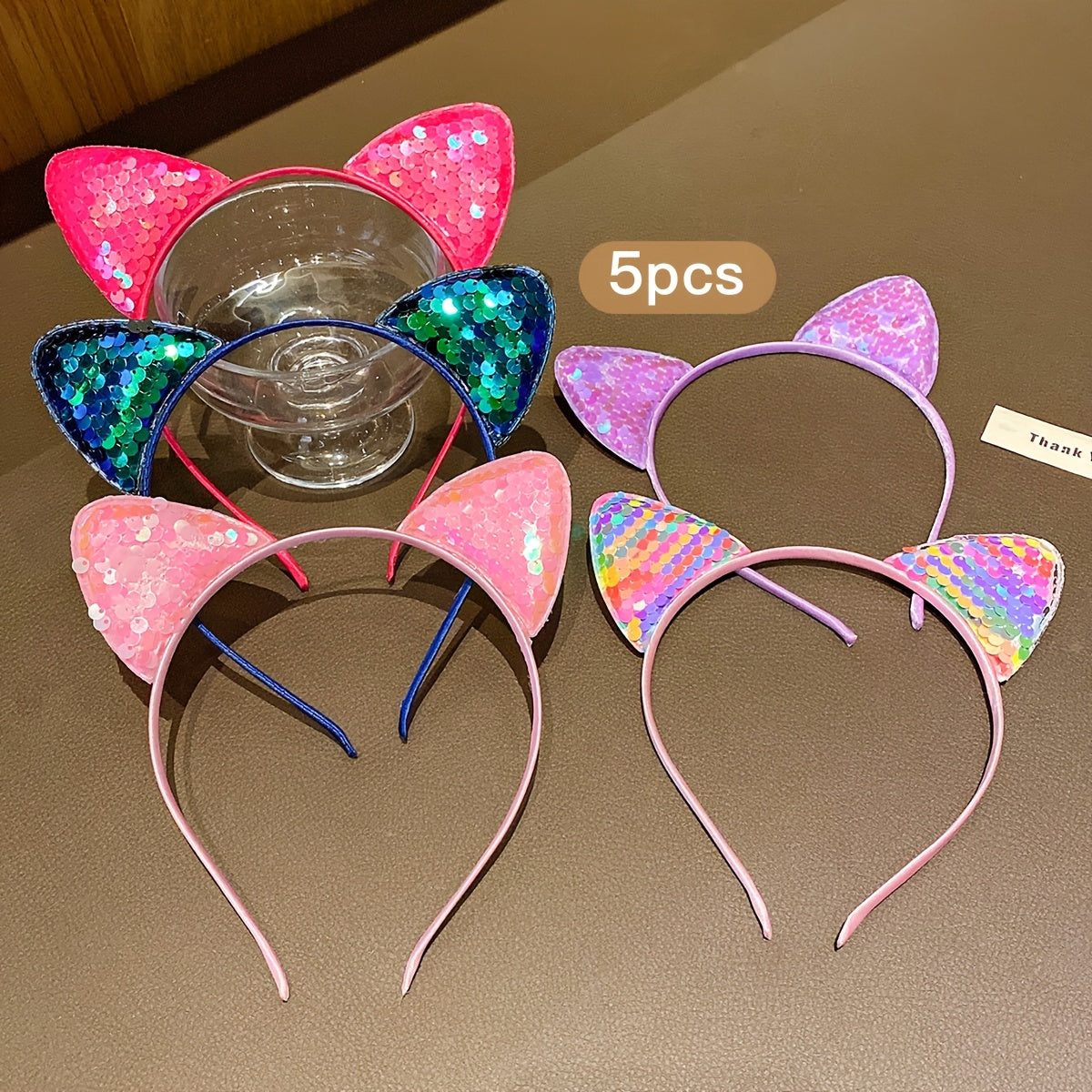 5pcs Cute Colorful Sequin Cat Ears Hair Headband