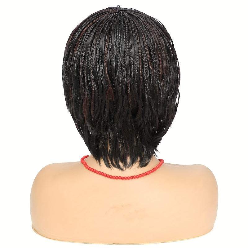 Elegant Briaded Pixie Cut Wig with Bangs - Heat Resistant