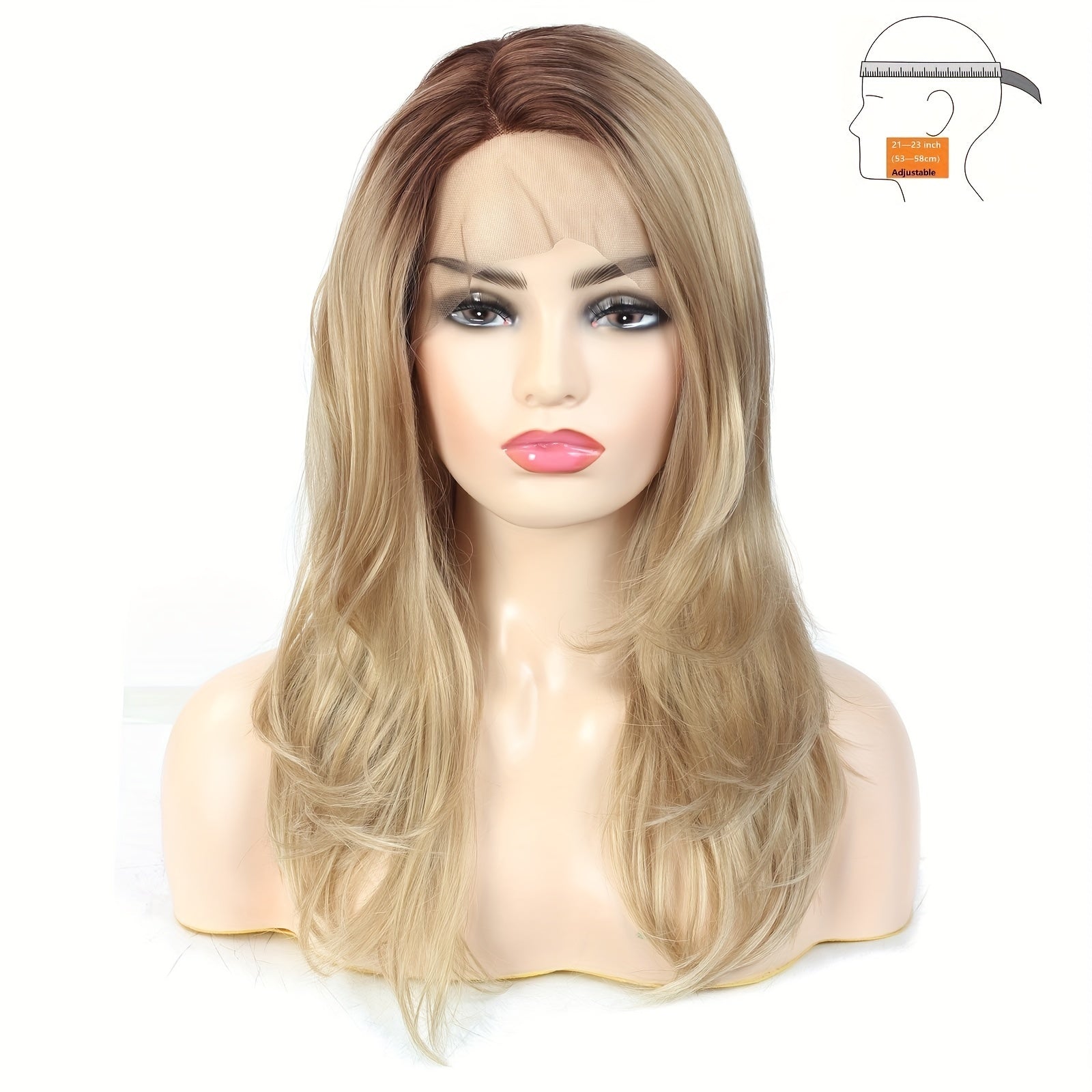 Elegant Lace Front Wig for Women, 20 Inch Ombre Blonde High-Temperature Fiber, 13x4 Inch Lace, 100% Density, Straight Synthetic Hair Wig with Brown Roots - Suitable for All