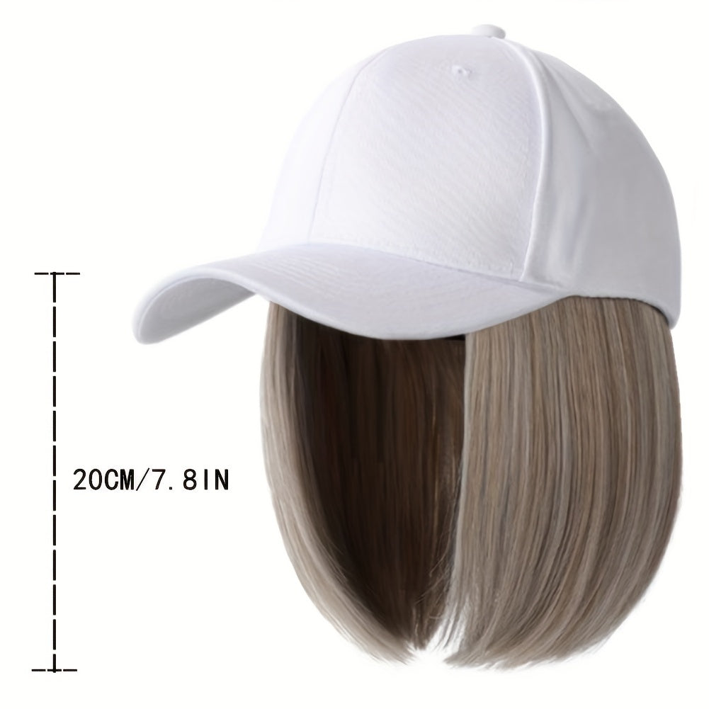 Hat Wigs Short Straight Bob Wigs With Baseball Cap, Adjustable Hat Wgs