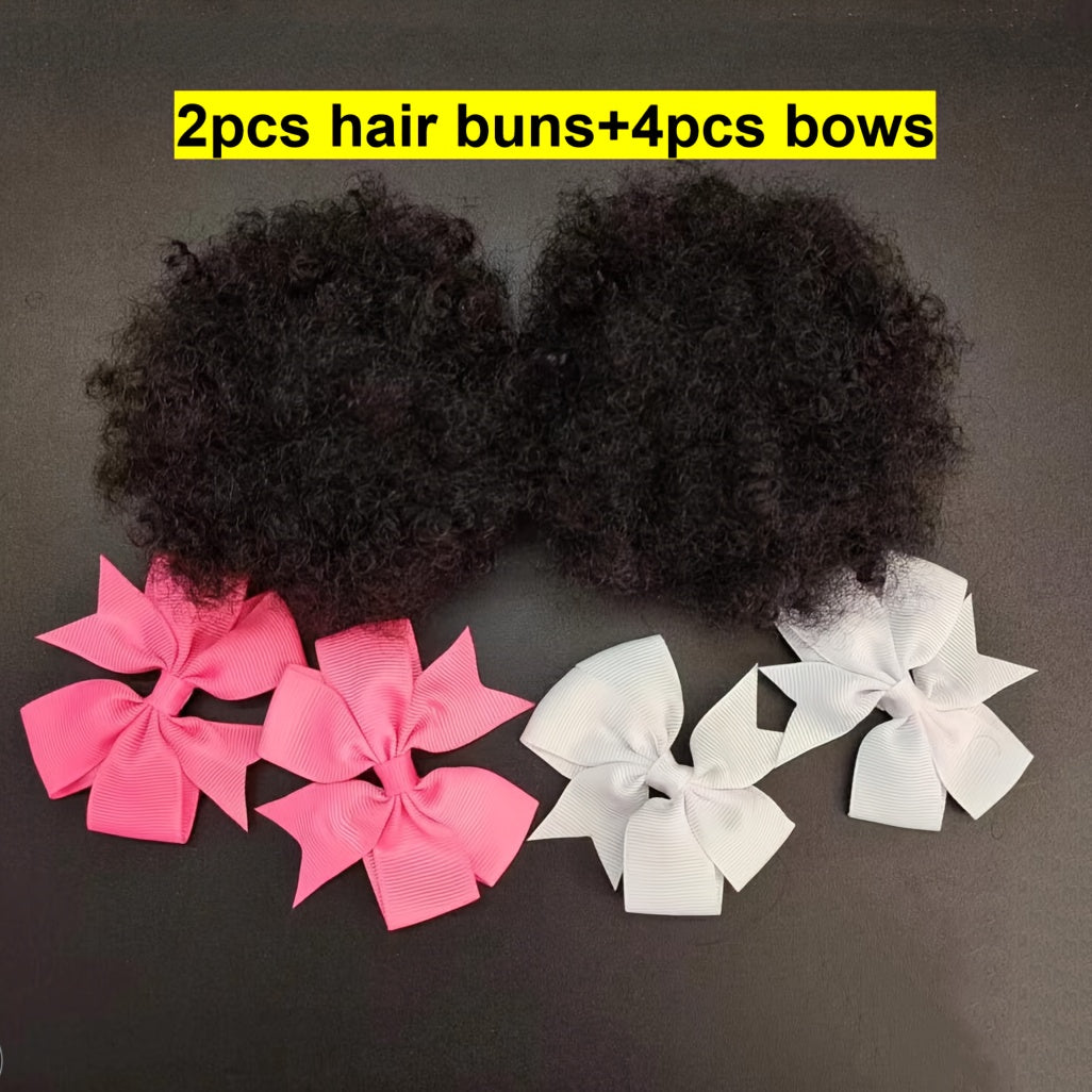 set 1pc/2pcs hair buns 4inch small size adorable hair buns with colorful hair bows hair extension party hair styling with bows hair buns with bows adorable hair with elastic hairties