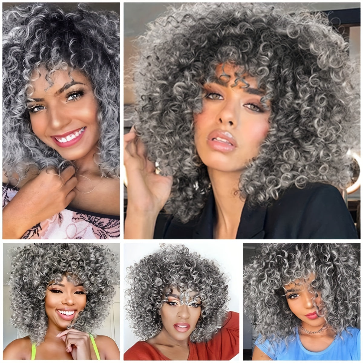 Elegant Black Grey Gradient Water Wave Wig for Women, 14 Inch, High Temperature Fiber, Basic Style, 130% Density, Comfortable Rose Net Cap, Synthetic Curly Short Wig with for Christmas Halloween Parties