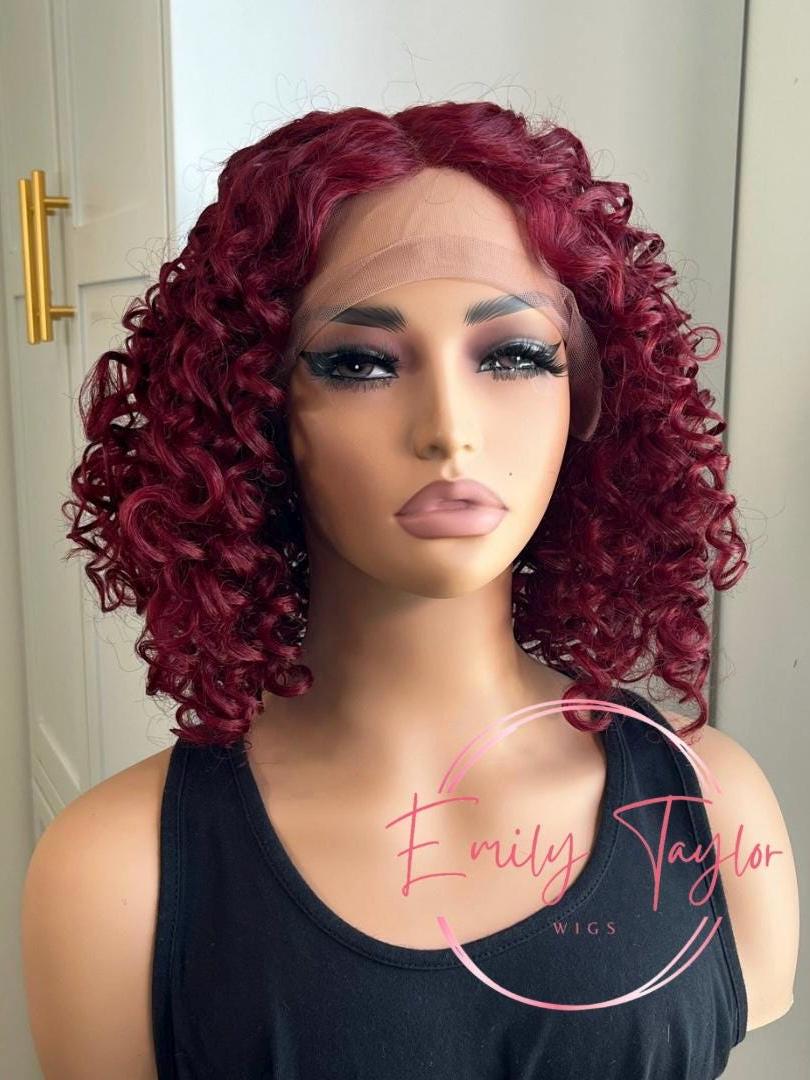 Big curly Afro lace front wig Premium Synthetic fibers color #1b red color wigs