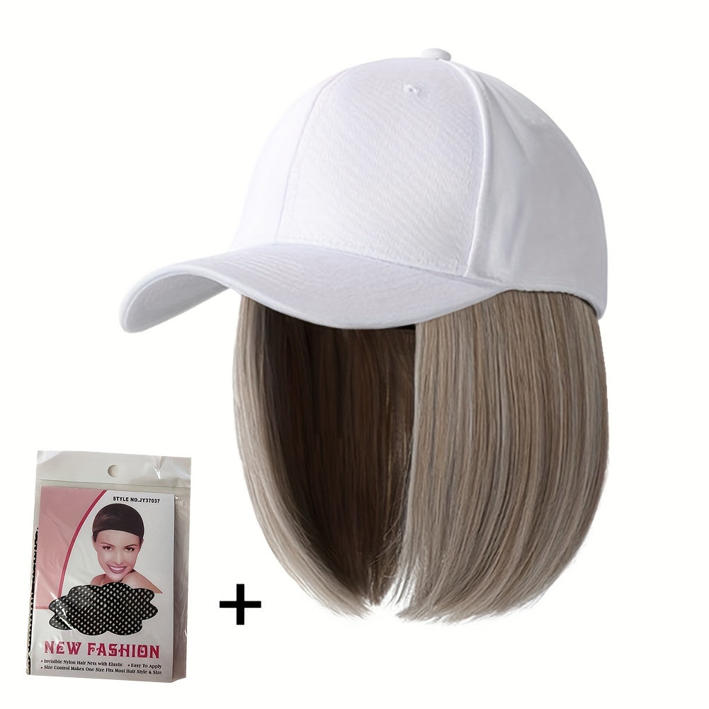 Hat Wigs Short Straight Bob Wigs With Baseball Cap, Adjustable Hat Wgs