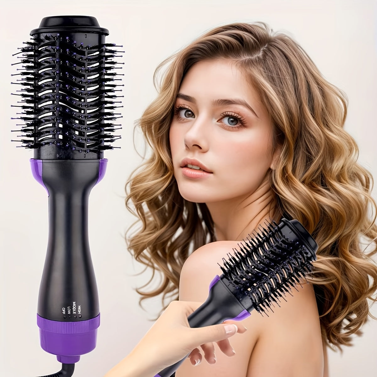 3-in-1 Hair Dryer Brush Styler - Fast One-Step Round Salon Hair Dryer, Hair Straightener, Hair Curler, Volumizer with Multiple Heat Settings, Wand Curler, Comb, Holiday Halloween Christmas Gift Valentine's Day Gift