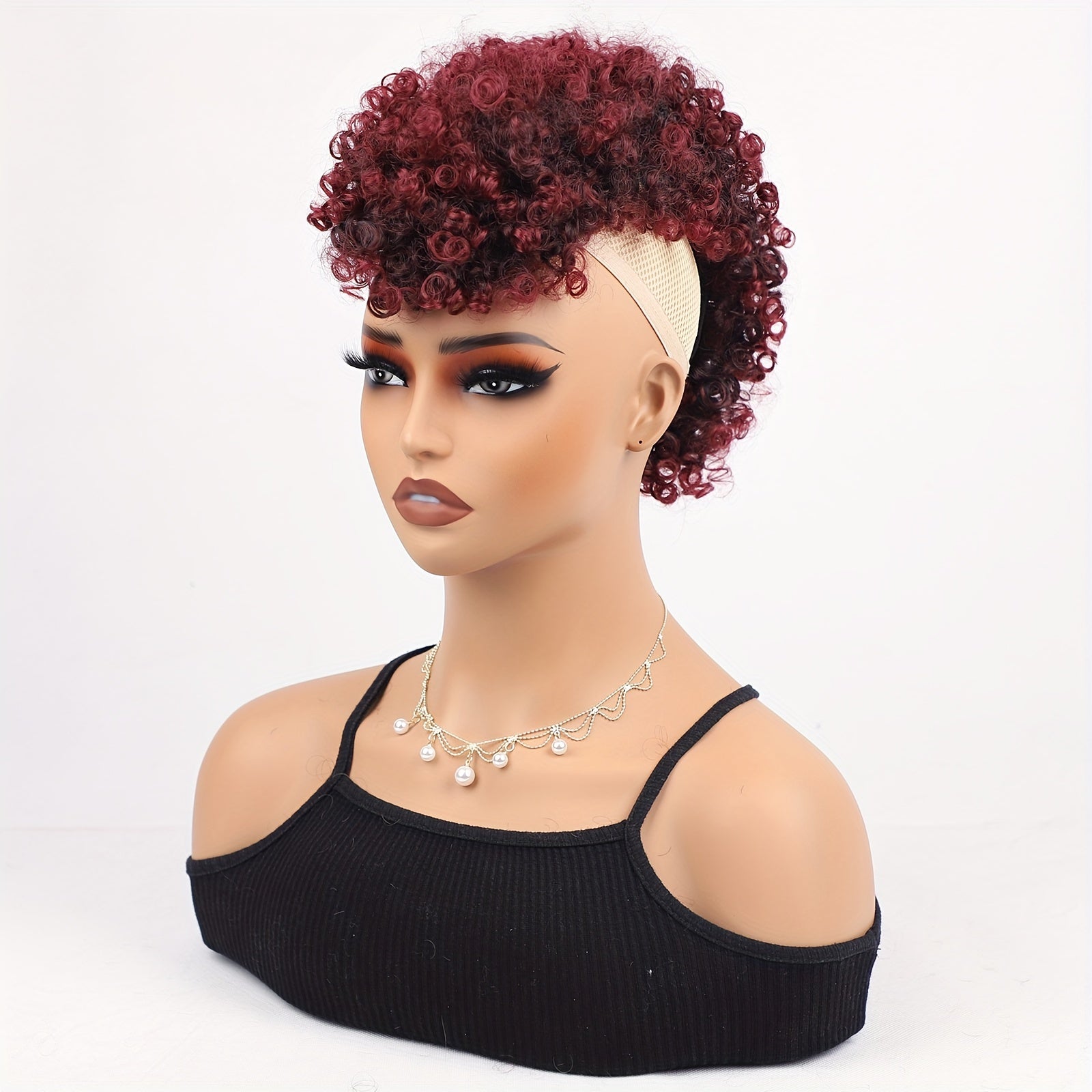 Afro High Puff Hair Bun Ponytail with Drawstring and Bangs