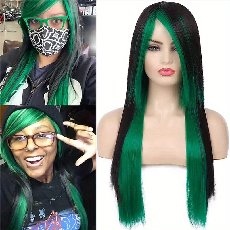 Synthetic Hair Long Straight Red Black Wig With Side Bangs Heat Resistant Halloween Costume Women Layered Haircut Ombre Wig Music Festival