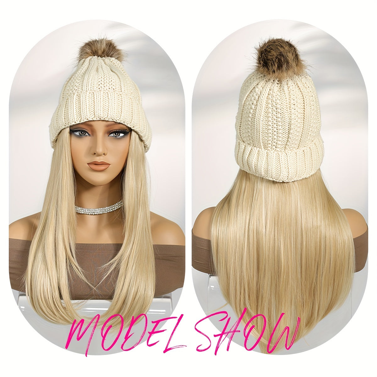 Detachable needle apricot yarn-dyed hat wig, winter thick hat 16 inches