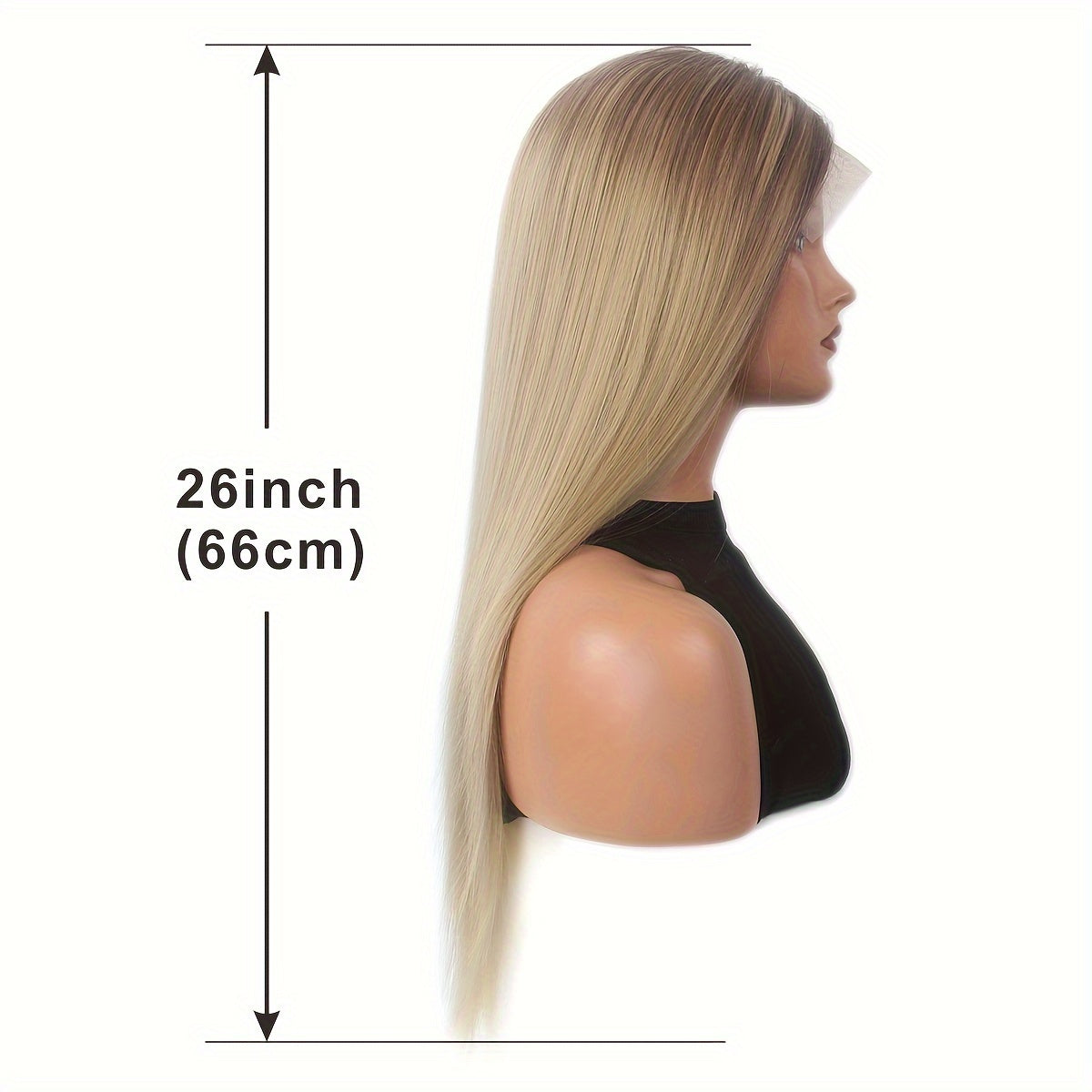 Elegant Blonde Ombre Lace Front Wig for Women - 26 inch Long Straight Synthetic Hair, T-Part Middle Part Wig, 180 Density, Versatile T-Part Lace Area, Suitable for All, Beginner Friendly