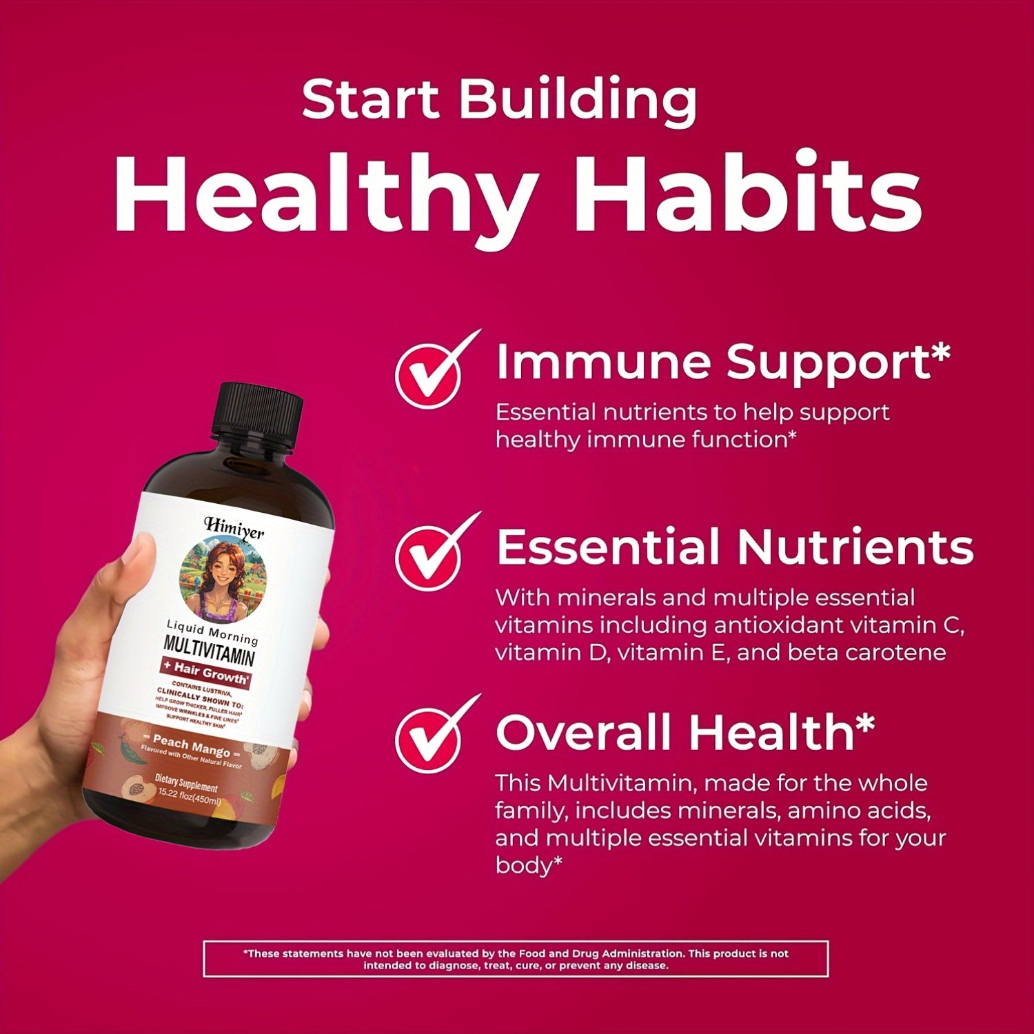 Liquid Multivitamin With Biotin For Hair Growth | 10, 000mcg Biotin | Vitamin D & B Complex | 15.22oz