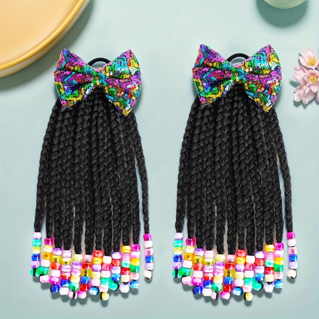 A Set Of Hair Bands With Elastic Bands, African Girl Wig With Braided Hair