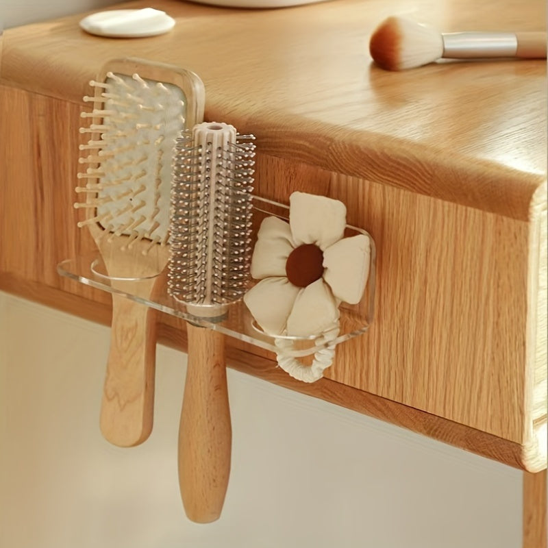 1pc Acrylic Comb Holder Wall Mount - Transparent Plastic Hair Brush Storage Organizer No-Drill - Vanity Bathroom Accessory, Holds Multiple Brushes and Combs, Electricity-Free Convenience