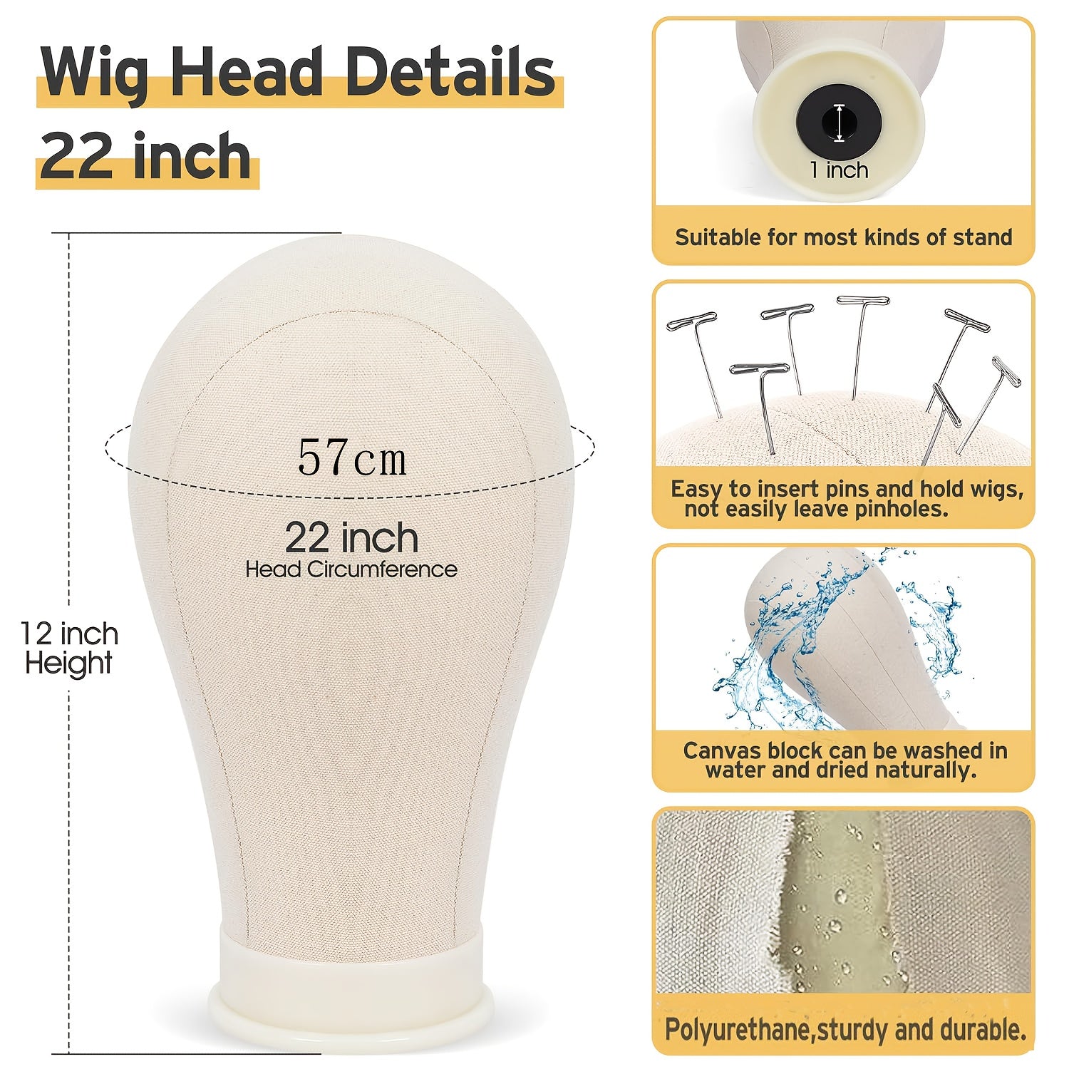 22Inch Canvas Wig Head With Stand