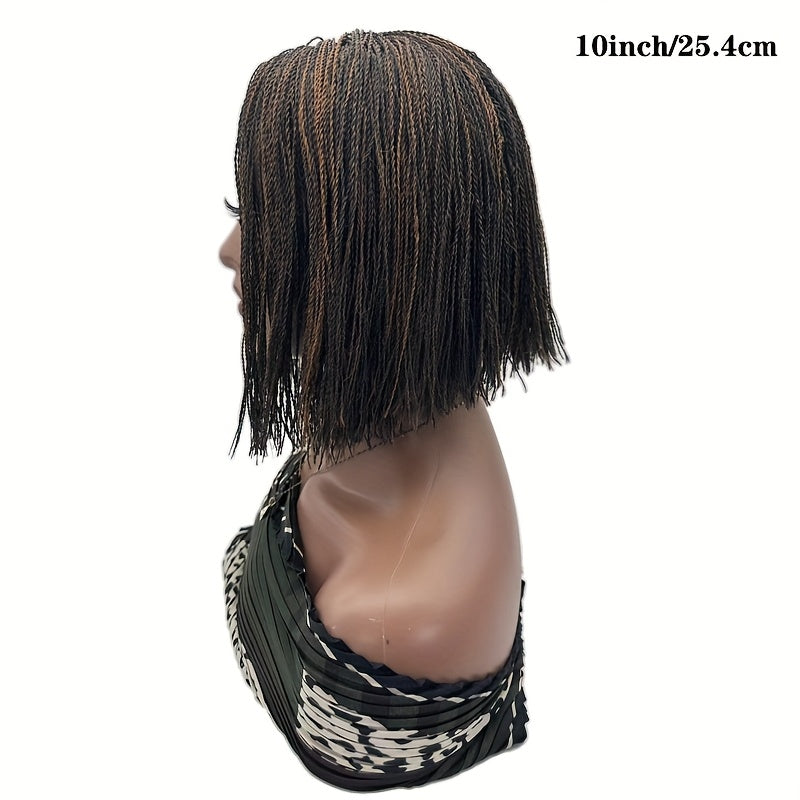 Box Bob Braided Wig for Women Heat Resistant Kinky Twist Crochet Braids Full Handmade Braid Wig Straight Hair Hand-Tied 10 Inches