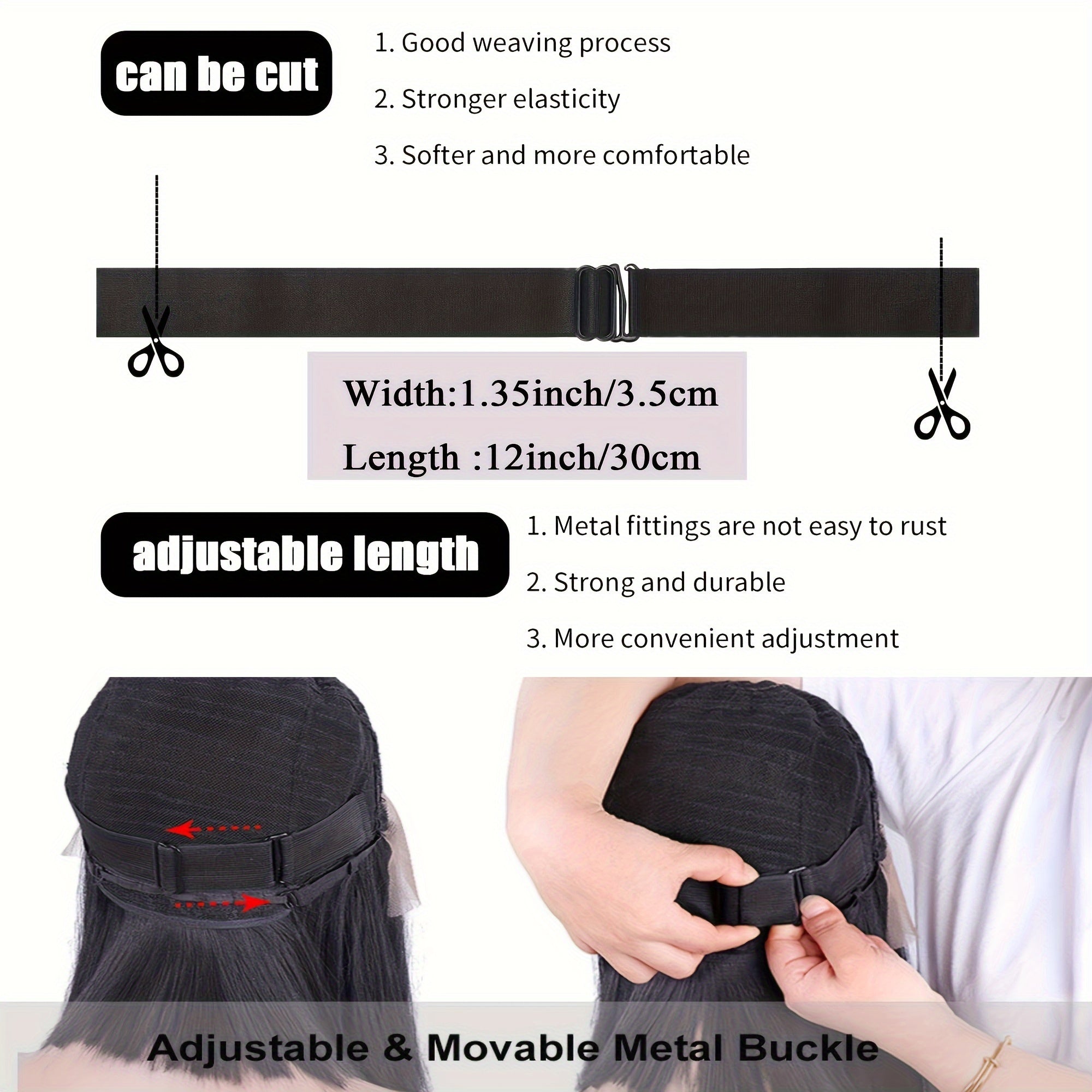 5pcs/7pcs/15pcs/20pcs/30pcs Black Adjustable Elastic Band for Wigs