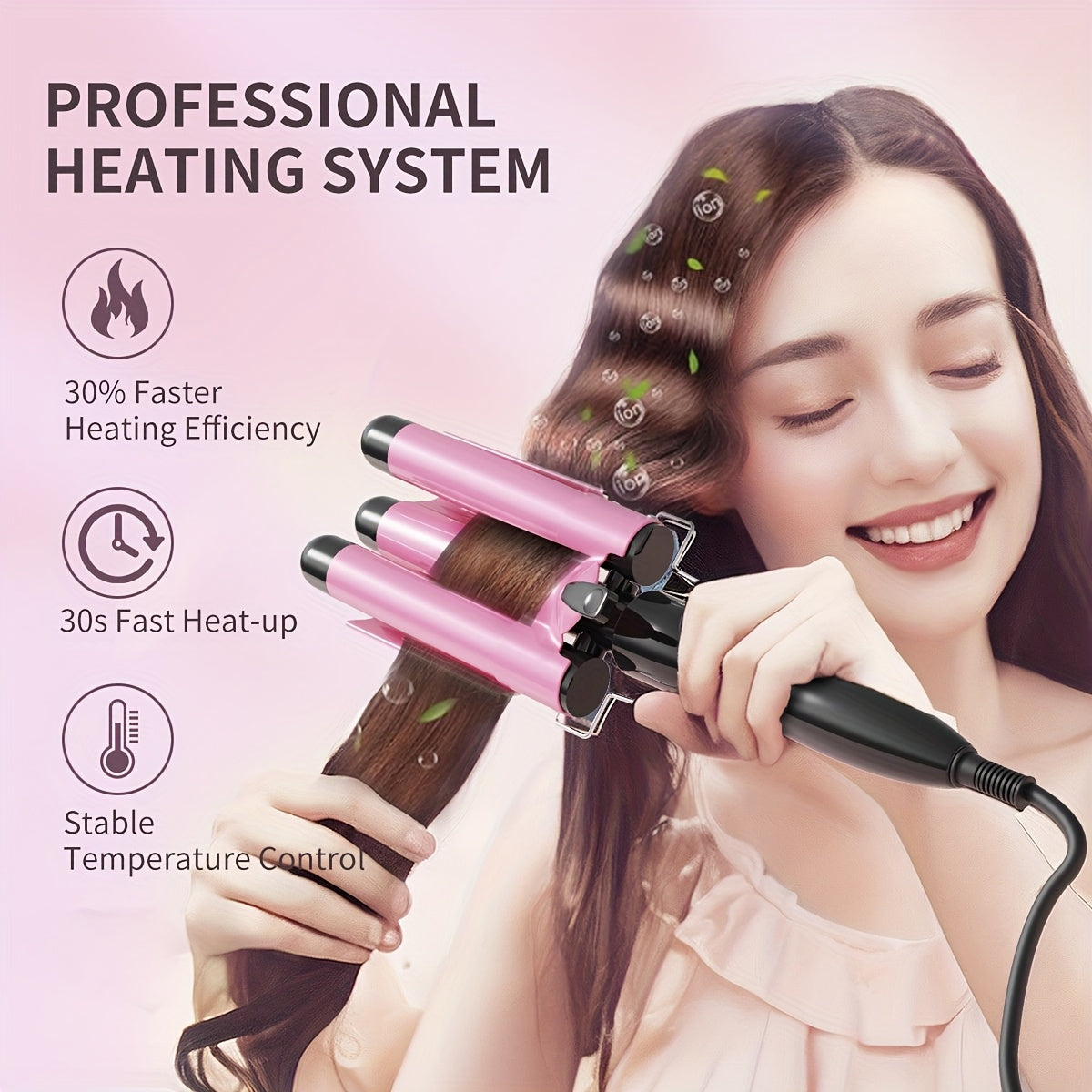 [Volumizing Curler] Sleek 3-Barrel Professional Hair Curling Iron Wand - Ergonomic Grip, Adjustable Temperature Control, Volumizing & Anti-Scald, Ideal for All Hair Types - Black & Orange, US Plug, Hair Curler