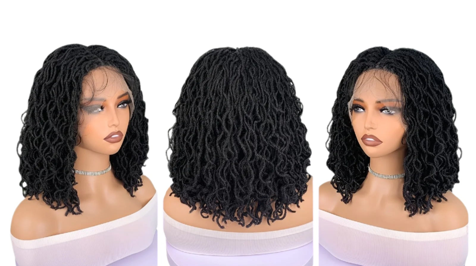 Short Curly Faux Locs Full Lace Wig 14 Inch