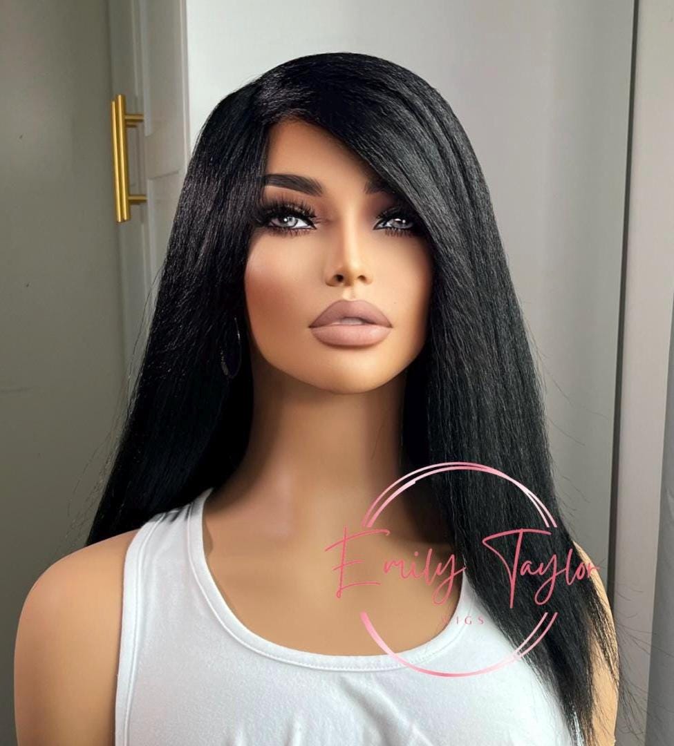 Yaki straight kinky Afro wig | Premium Synthetic fibers| color 1b natural black, burgundy and blonde|sales for women wigs