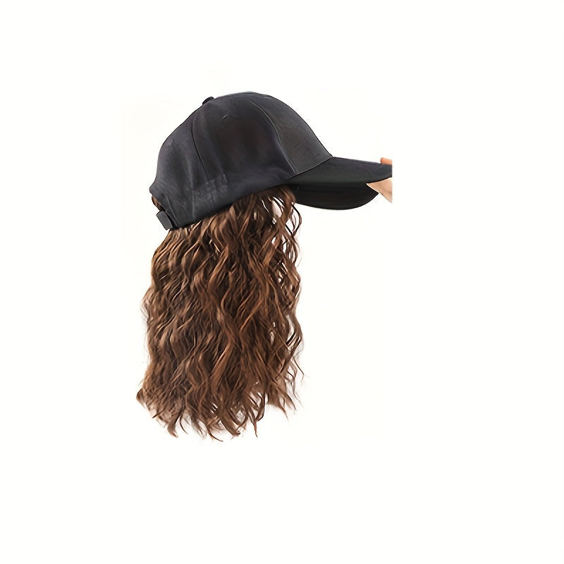 Hat Wig Medium Long Curly Wavy Wig For Women Synthetic Wig Beginners Friendly Heat Resistant For Daily Use Halloween Christmas