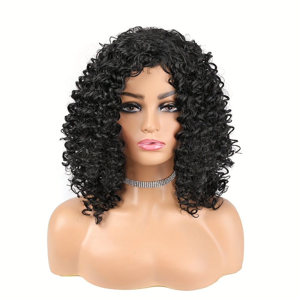 Elegant 16" Short Black Kinky Curly Afro Wig for Women - Soft, Voluminous Synthetic Hair with Natural-Looking Curls, Ideal for Daily Wear & Special Events, Daily Wear Wig|Stylish Afro Wig|Synthetic Hair Wig