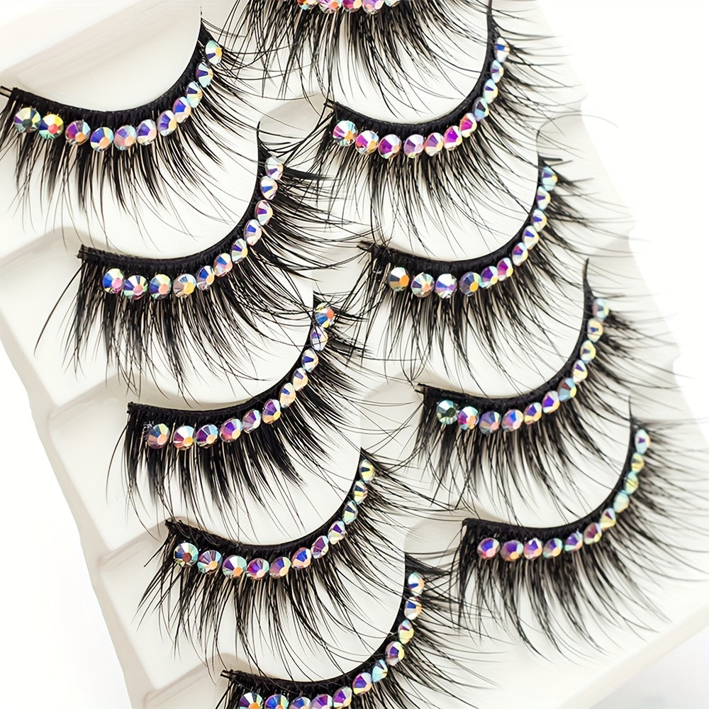 False Eyelashes With Black Blue Purple Glitter Fake Diamond