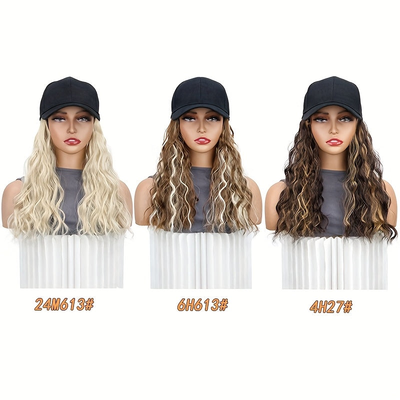 Women's Sports Style Baseball Cap Wig, Water Wave Curly Short Bob