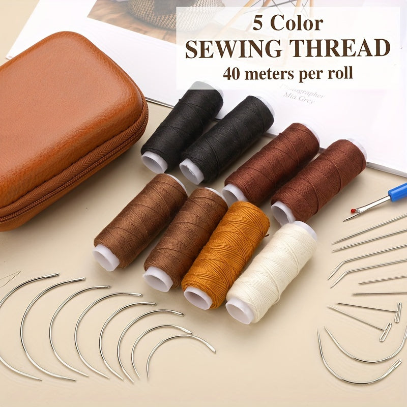 1 Set Hair Extension Sewing Kit, 8 Rolls Durable Thread, 18 T/C/J/I Needles