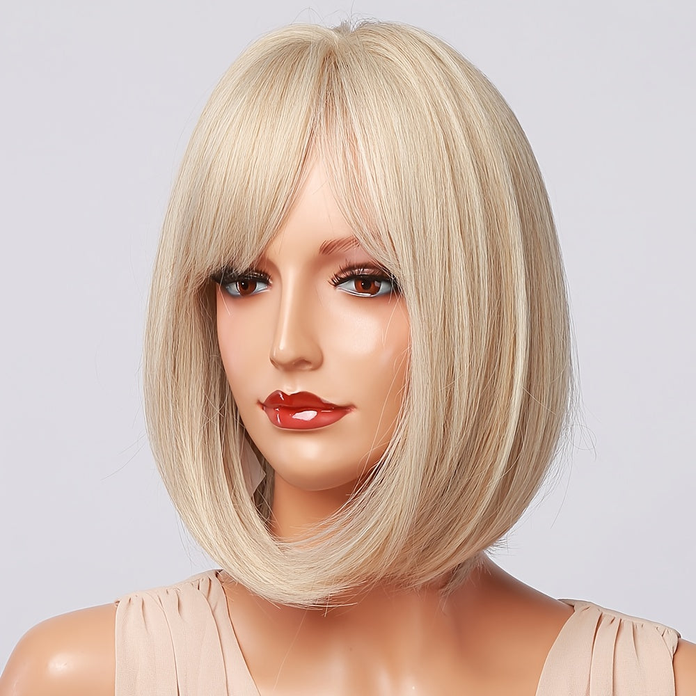 Slightly Parted Short Straight Hair Ladies Chemical Fiber Wig Headgear