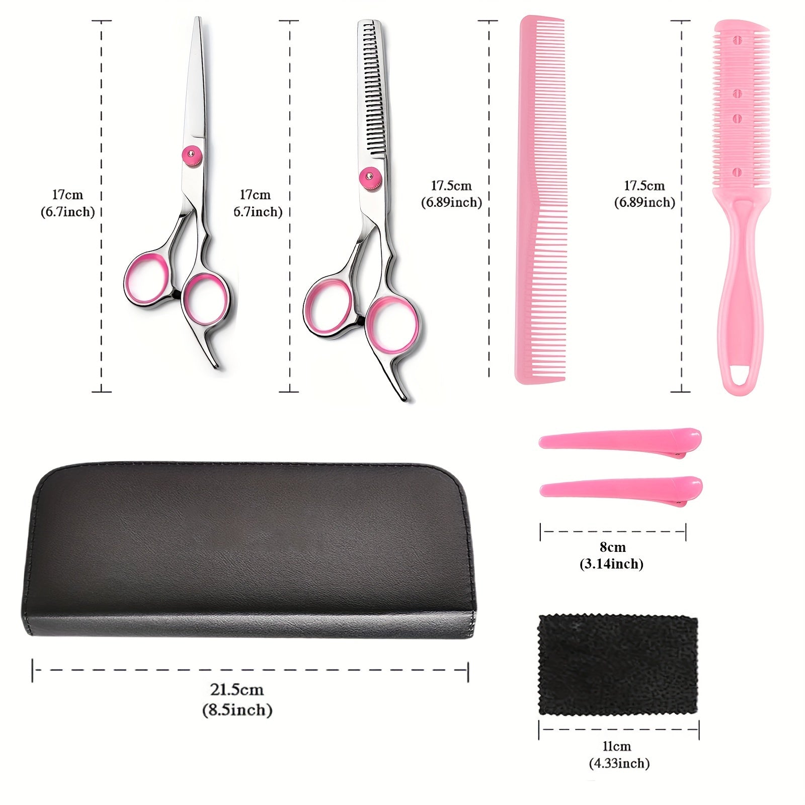 8-Piece Hair Cutting Scissors Kit - Professional, High-Quality Barber Shears Set for Men, Women, Pet, Pink