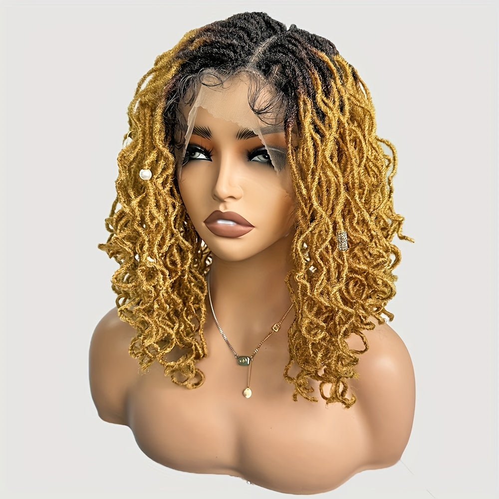 Short Curly Faux Locs Full Lace Part Afro Curly Kinky Wig Deep Brown Color