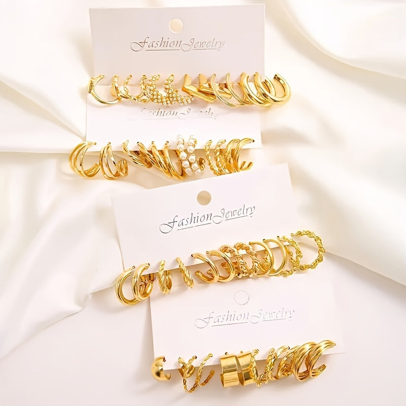 A Set Of 48 Simple And Elegant Golden Geometric Earrings