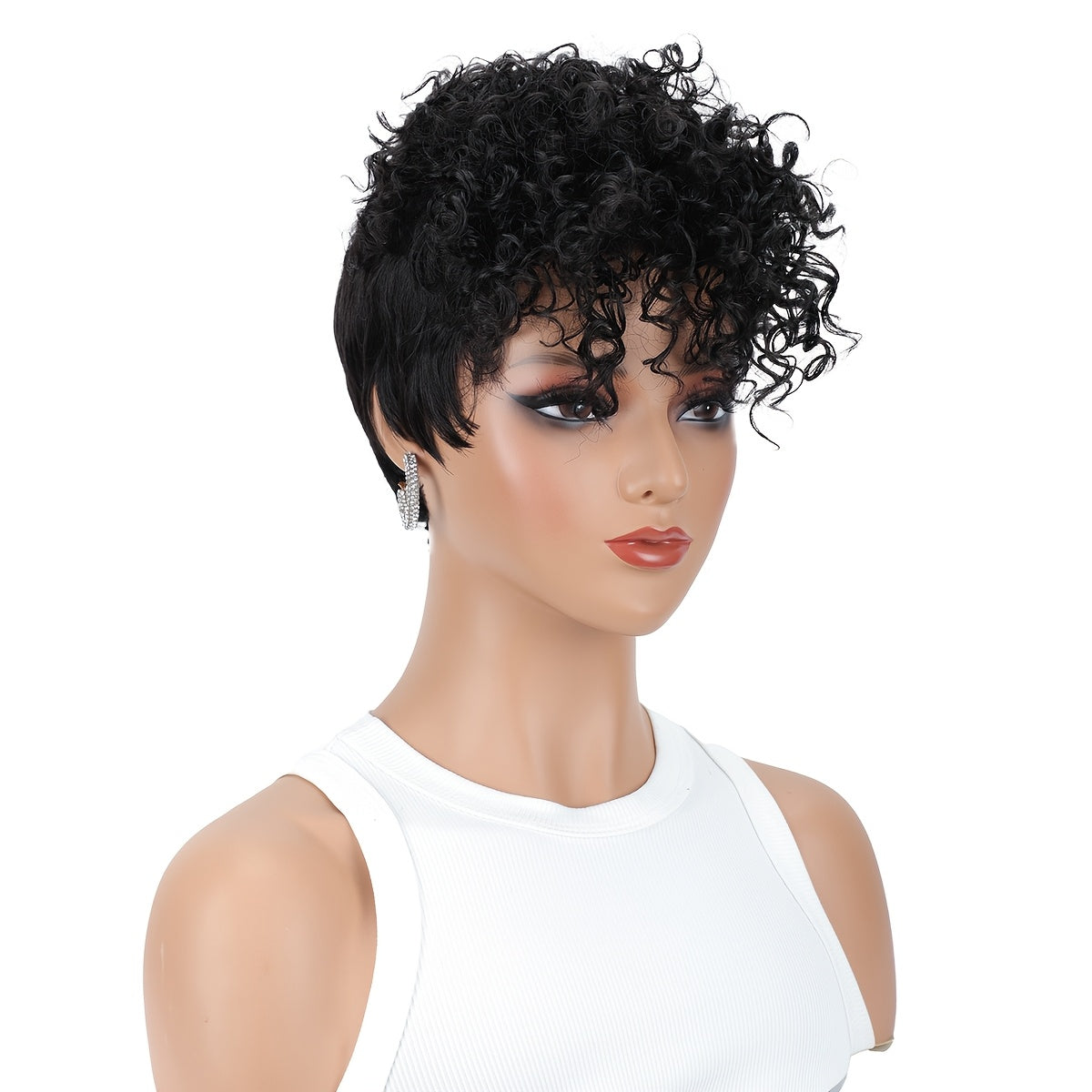 LAI SHANG COLOR Elegant Kinky Curly Wig for Women, 8 inch High Temperature Fiber, Elastic Cap, 130% Density, Synthetic Wig for Beginners, Christmas Costume Party, Music Festival, Carnival