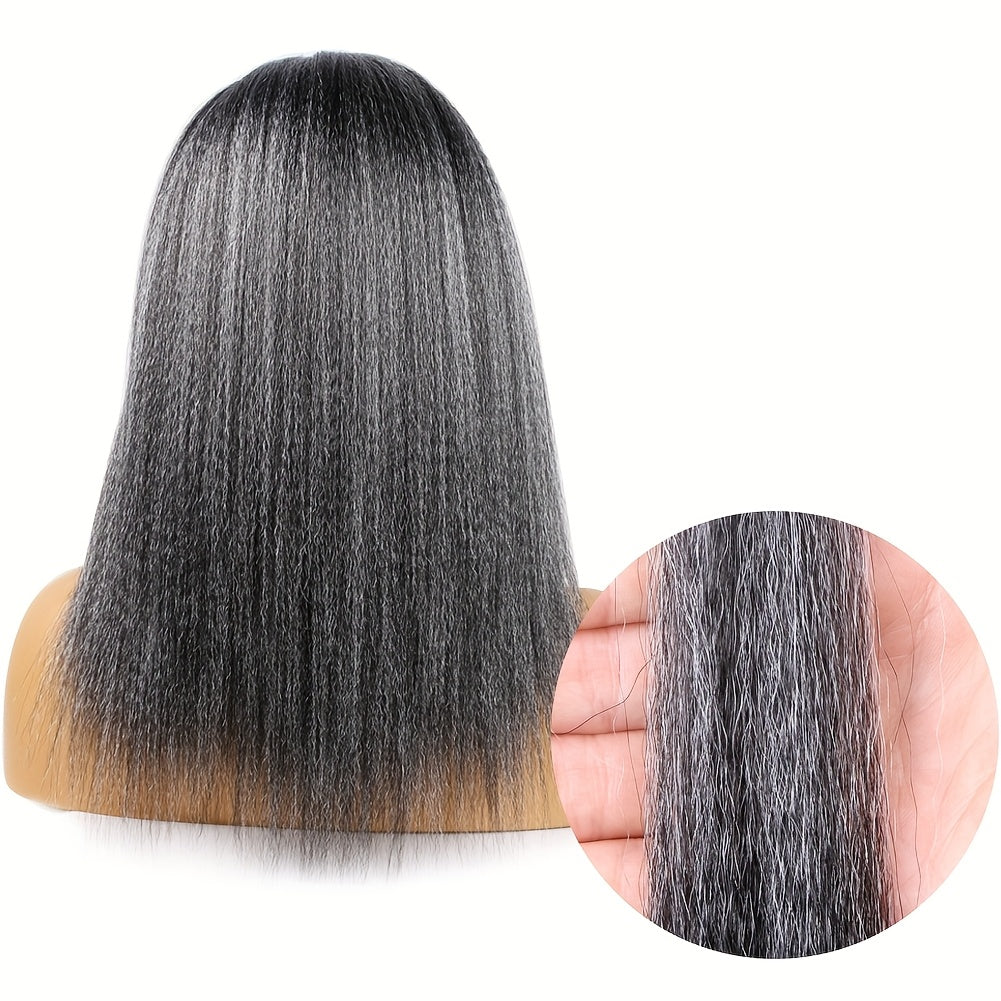 14-Inch Thick Yaki Straight Fluffy Wig for Women - Kinky Afro Hair Replacement with Natural Look & Feel, Perfect for Parties and Cosplay