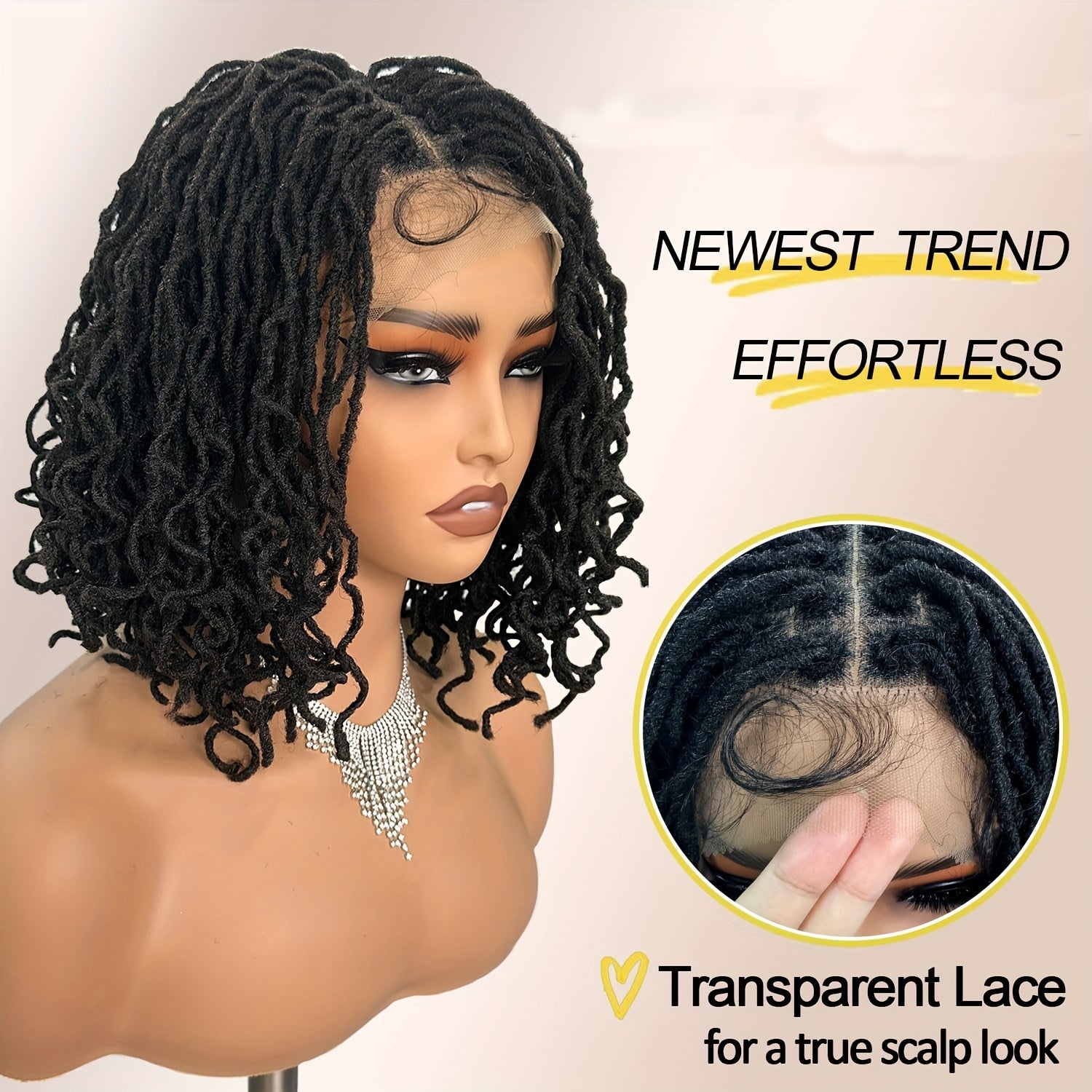 Elegant 18-Inch Natural Black Faux Locs Wig - Full Lace, Curly Braided Synthetic Hair for Women, Heat Resistant