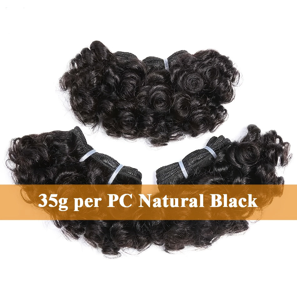 3pcs Bouncy Curly Hair Weave Bundles - 6" Double Drawn Brazilian Remy Human Hair Extensions