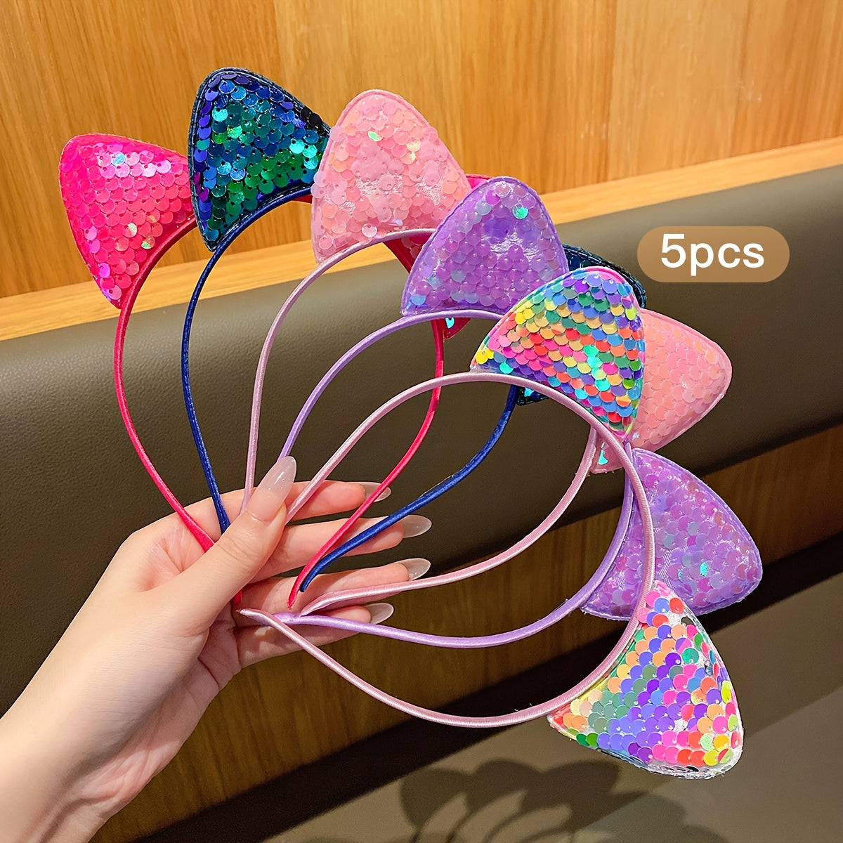 5pcs Cute Colorful Sequin Cat Ears Hair Headband