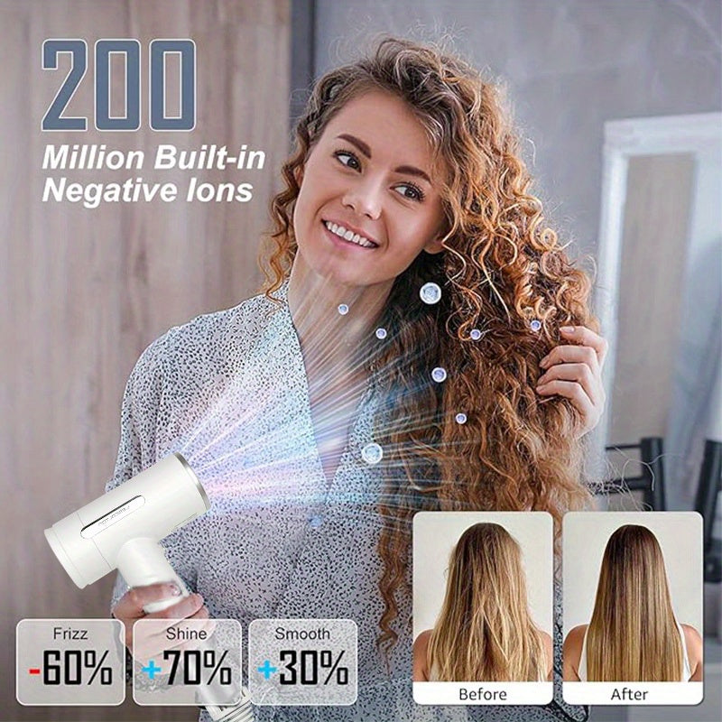 1500W Ionic Hair Dryer with Diffuser - Energy-Saving, Foldable Handle for Easy Travel, Constant Temperature for Healthy Hair Care, Gray & White, US Plug