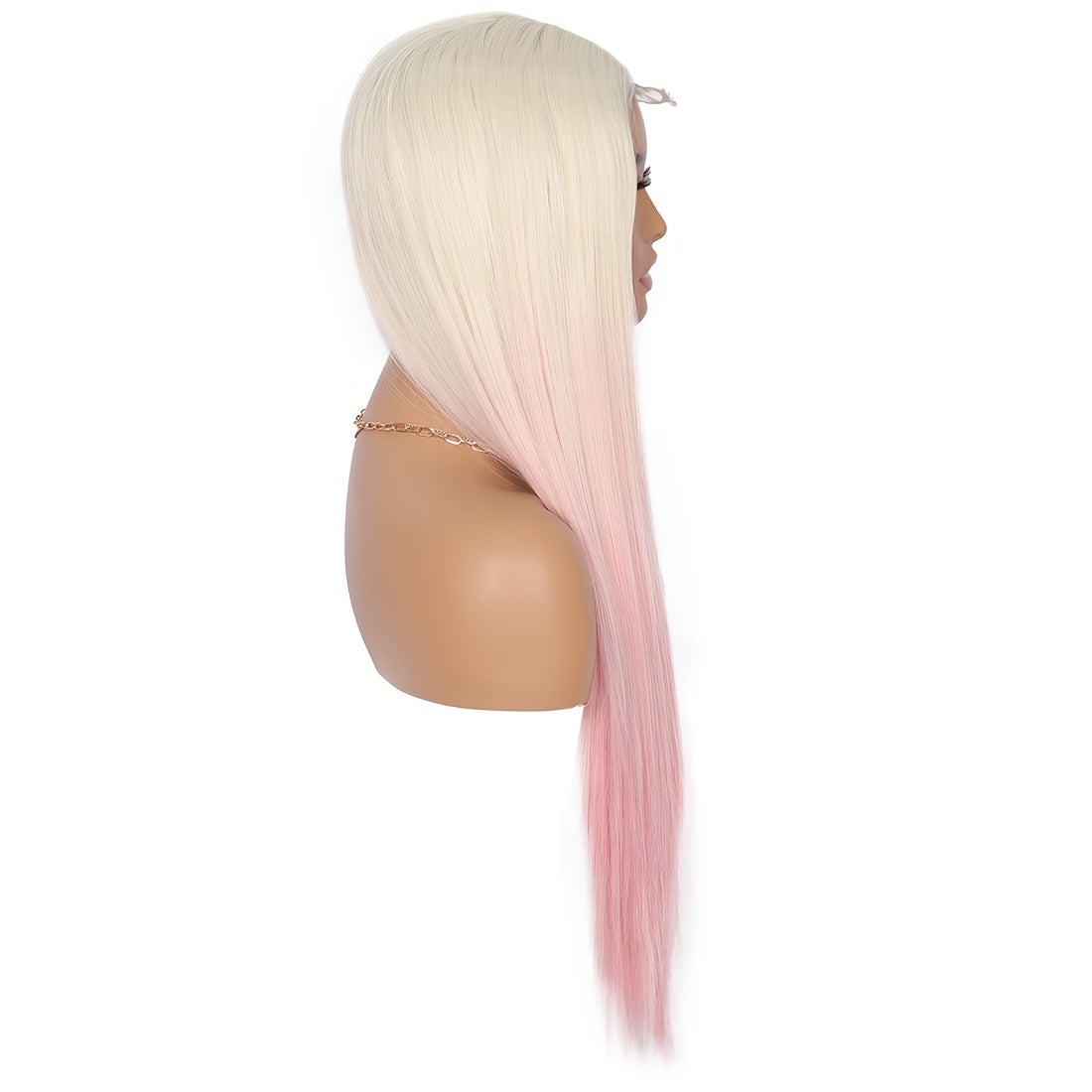 Elegant 28" Long Straight Synthetic Wig for Women - White to Pink Ombre, Middle Part, High-Density 150% with Rose Net Cap, Versatile Styling Options, Ideal for Christmas and Everyday Elegance, Wig Accessories