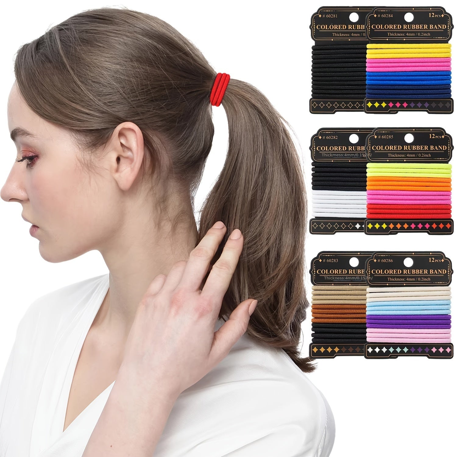 144pcs(12pcs/Card) Ponytail Horder Colorful Scrunchie Hair Rope