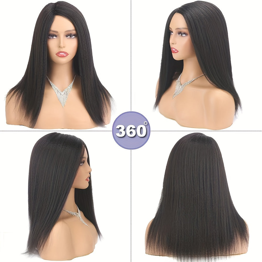 Black Straight Hair Wig Side Part Synhtetic Yaki Straight Hair Wig For Women